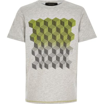 Boys grey faded cube print t-shirt